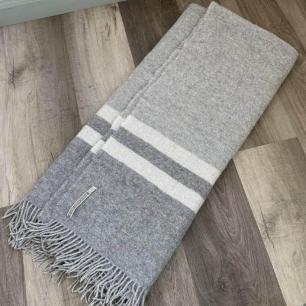 Alicia Adams Alpaca Gray and Cream Striped Alpaca Throw Blanket
